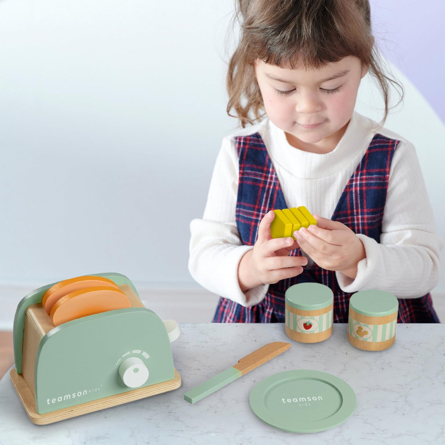 Teamson Kids Little Chef Frankfurt 11-pc. Wooden Play Kitchen Toaster Accessory Set with Pretend Food and Utensils