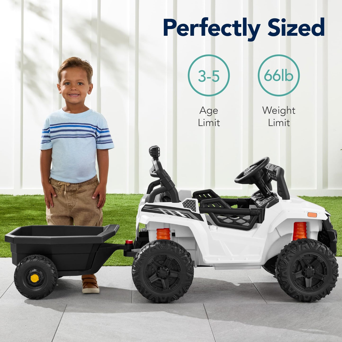Best Choice Products Kids 12V Electric Ride On UTV Car and Trailer w/Parent Control, LED Lights, 2 Speeds, Bluetooth - White