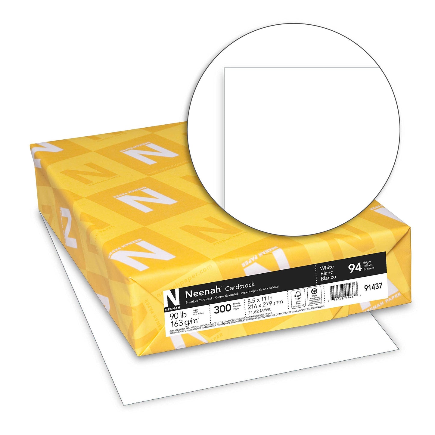 Neenah Index Cardstock, 8.5" x 11", 90 lb./163 gsm, White, 300 Sheets, Lightweight, 94 Brightness - EXTRA SHEETS, MORE VALUE! (91437)