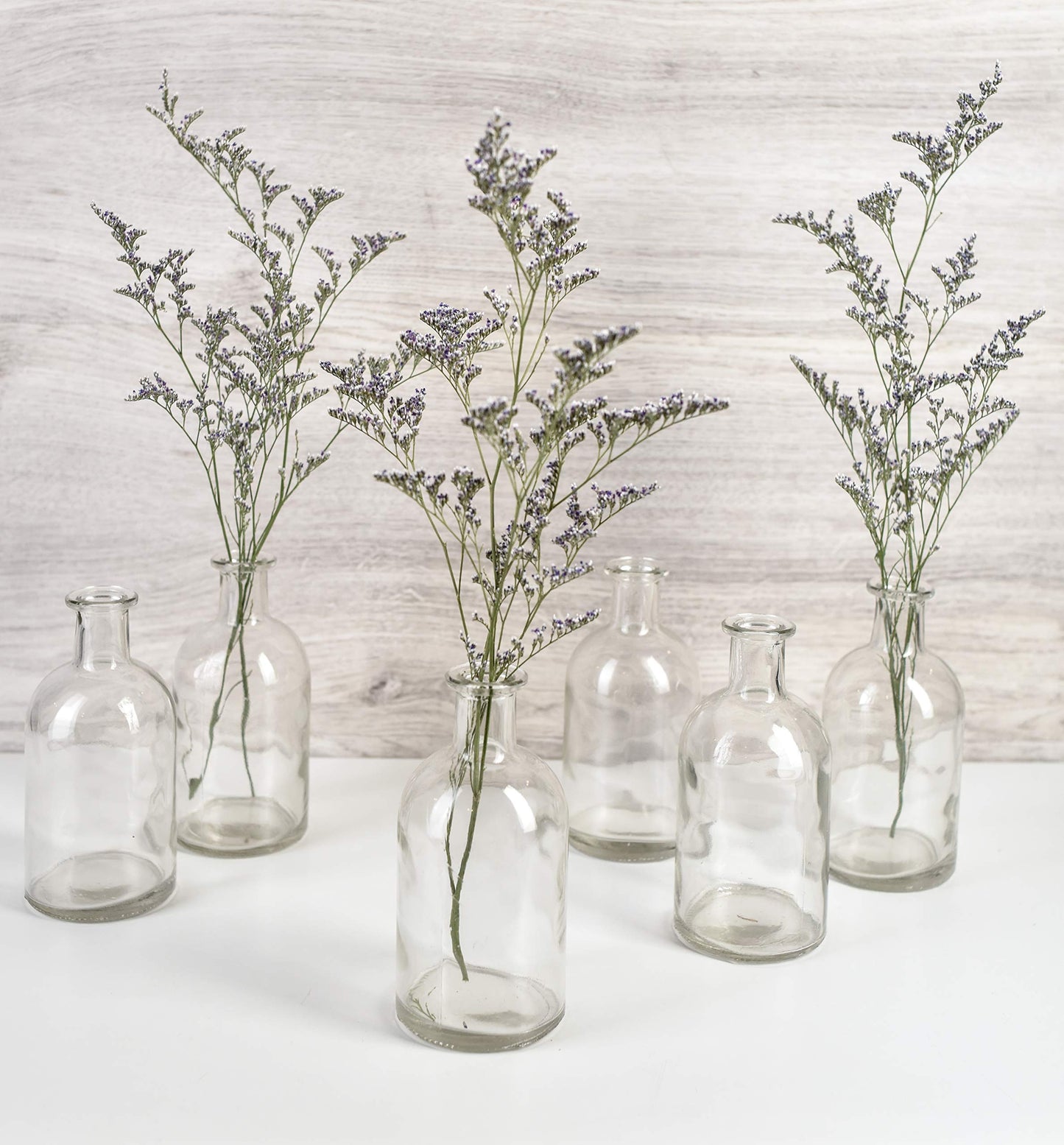 Serene Spaces Living (6 Pack) Bud Vases for Apothecary Jars, Decorative Glass Bottles, Wedding Reception Centerpieces, Mini Flower Vases, Small Medicine Bottles for Home Decor