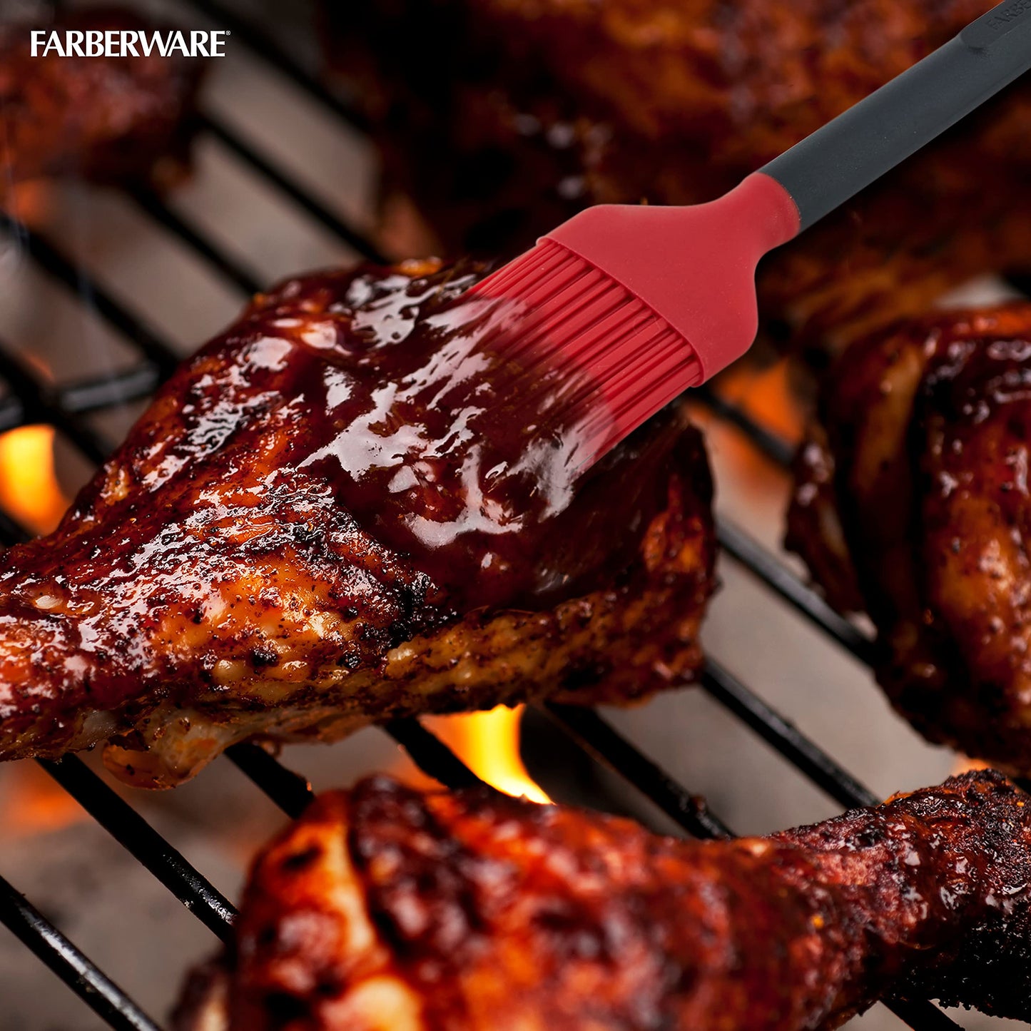 Farberware Barbecue Silicone and Plastic Basting Brush, 11.1-Inch, Red and Black