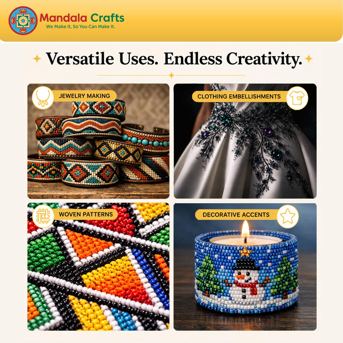 Mandala Crafts 11/0 Glass Seed Beads for Beadwork – 18000 Pcs 2mm Multicolor Round Small Rocaille Beads for Jewelry Making, Necklace Bracelet Earring Craft Supplies