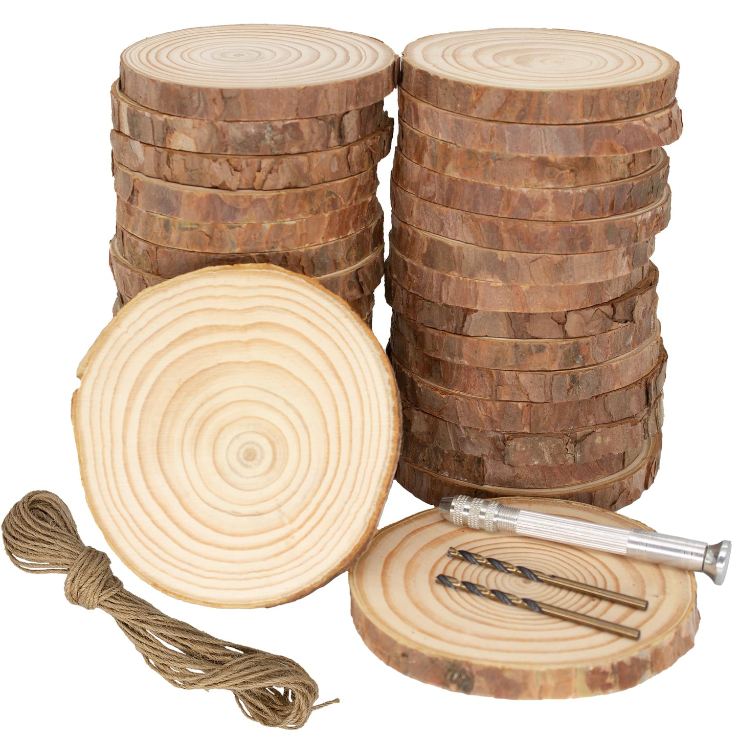 Unfinished Natural Wood Slices: 3.2-4 Inch Circles - 30 pcs with Bark for Crafts, DIY Ornaments & Art
