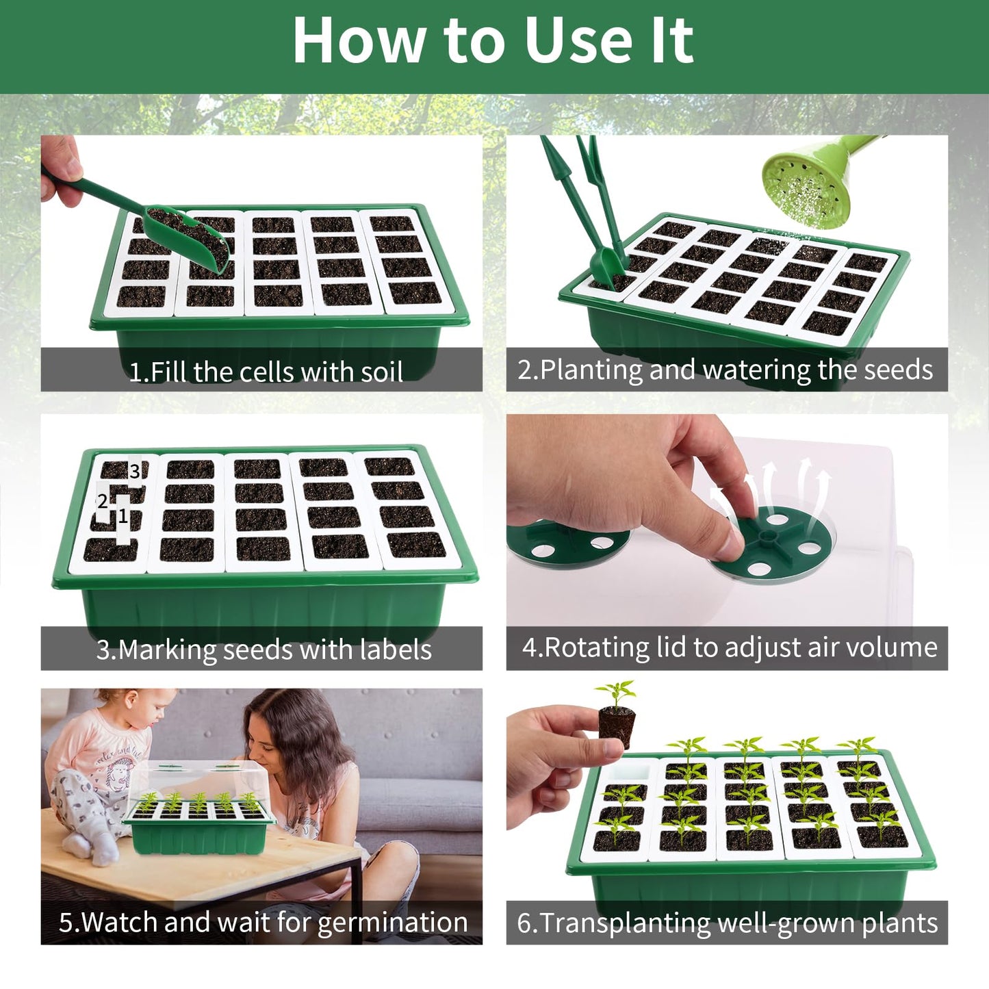 Sondiko Seed Starter Tray with Soft Silicone Cells, 80 Cells Seedling Trays Seed Startering Kit, 4 Pack Plant Starter Trays with Humidity Dome, Base Mini Greenhouse Germination Kit