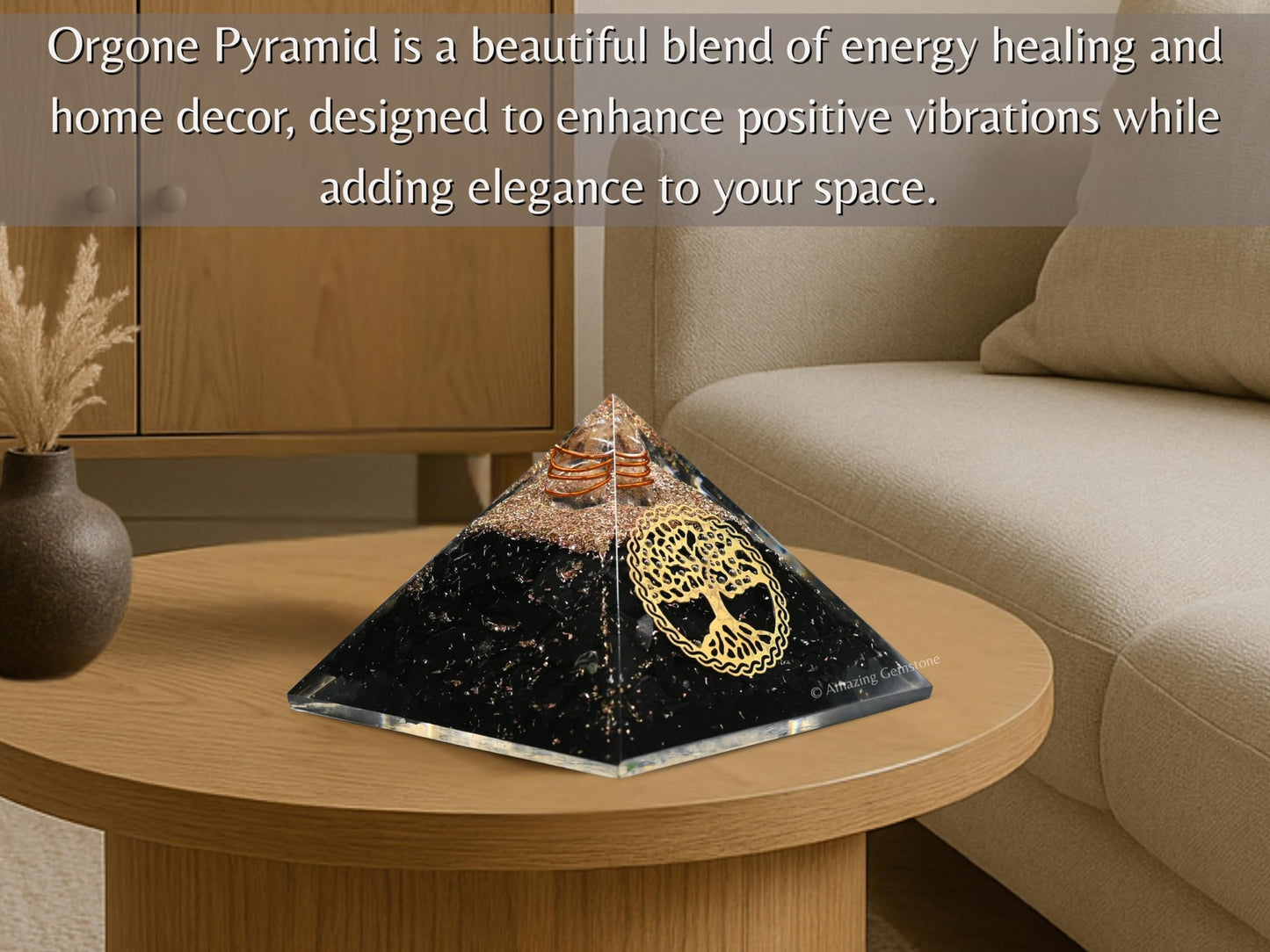 Amazing Gemstone Large Black Tourmaline Orgone Pyramid Crystal, Tree of Life Orgonite Pyramid - Positive Energy Healing