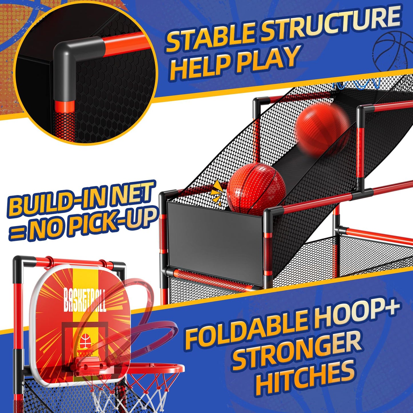 KIZONLY Arcade Basketball Game Indoor, Kids Ajustable Basketball Hoop, Outdoor Carnival Sports Play Toy with 4 Balls and Air Pump, Educational Birthday Gift for Boys Girls 3 4 5 6 7 8 Year Old (Red)