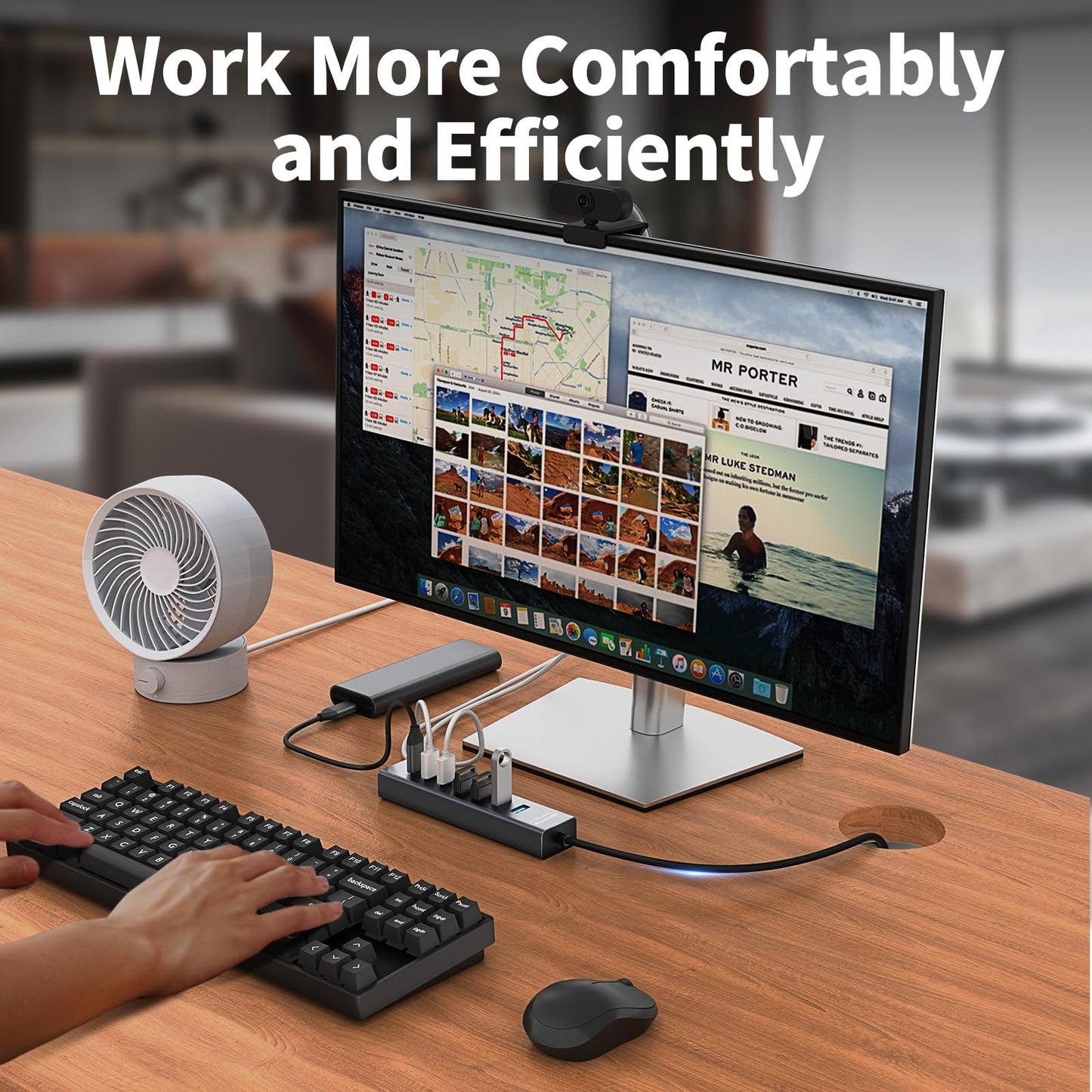 4Ft 7-Port USB Hub 3.0 for Desktop, 4 USB-A & 3 USB-C Ports Aluminium 5Gbps USB Extender Hub, USB Splitter, USB Hub Long Cable for Desktop, PC, Flash Drive, Mobile HDD SSD, Windows/XPS