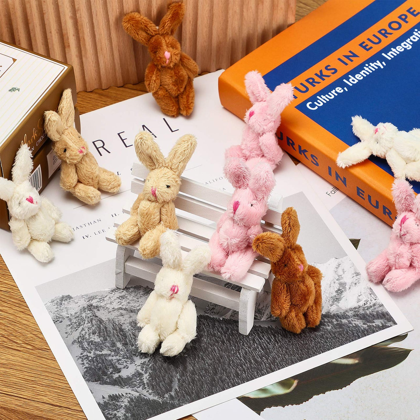 Sumind 20 Pieces Mini Plush Rabbit Tiny Joint Bunny 2.4 Inch Small Rabbit Doll Soft Bunny Stuffed Animal Toys for Birthday Cake Wedding Decorations Party Favors(Long Plush Style)