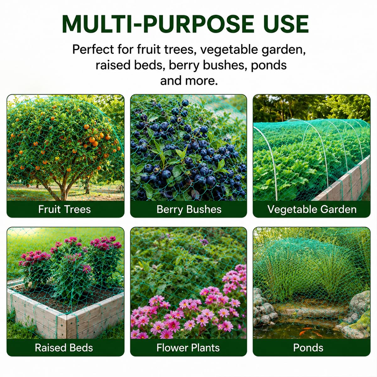 Bird Netting for Garden Protect Vegetable Plants and Fruit Trees, Garden Net Doesn't Tangle and Reusable Fencing Protect Fruit Vegetables from Birds,Deer,Squirrels and Other Animals (13x40ft)