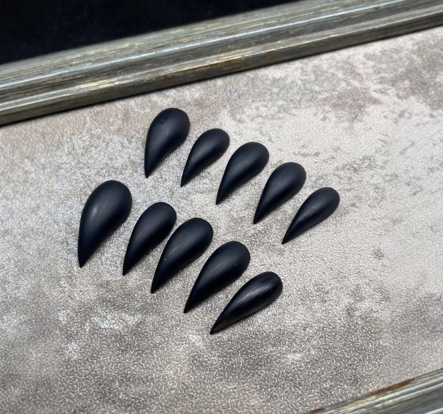 Black Press on Nail Medium Stiletto Fake Nails Handmade Eagle Claw Press ones Matte Unique Thick Acrylic Nails Cat Claw False Nails Full Cover Curved Stick on Nail 10Pcs(M)