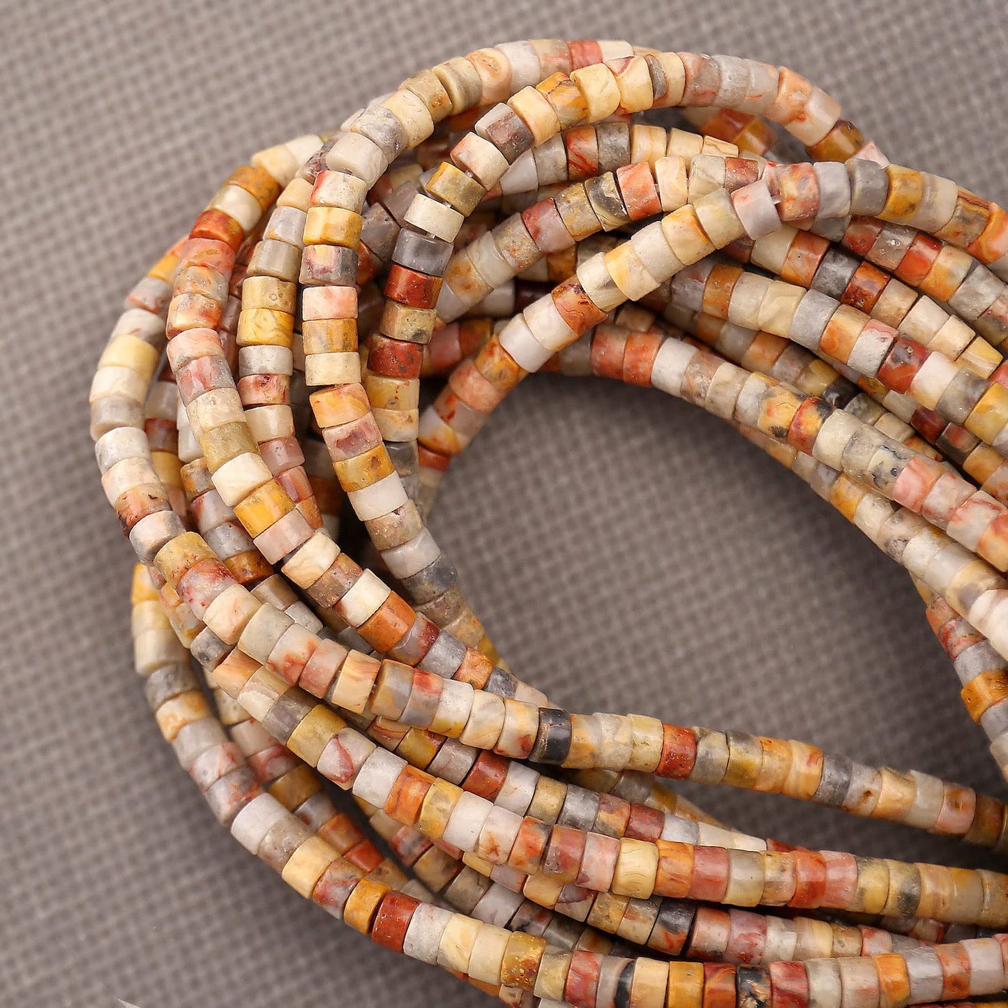 150PCs Natural Crazy Lace Agate Spacer Beads, Loose Semi Precious Flat Round Gemstone Heishi Disc Stone Beads for Beading Jewelry Making 4mm*2mm 38cm