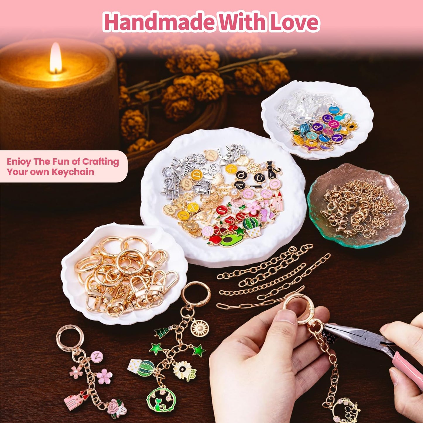 432Pcs Charms Lip Gloss Keychain Making Kit, DIY Craft Supplies with 25 Keychains Clips 25 Extender Chain 175 Charm Jewelry Plier, DIY Keychains Kit, for Keychain Making Supplies DIY Crafts (432Pcs)