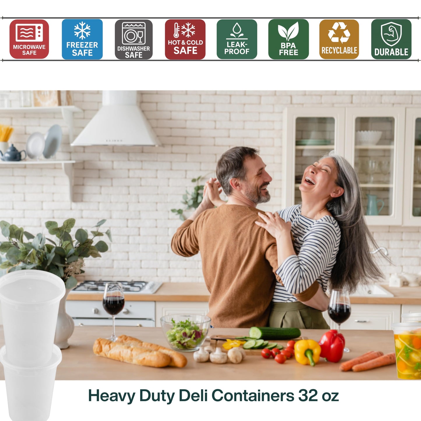 ProTakeOut 32oz [20 set] Heavy Duty Plastic Deli Container | BPA-Free Food Storage with Airtight Leak‑Proof Lids | Microwave, Freezer & Dishwasher Safe – Stackable, Bulk Reusable Soup & Meal Prep Tub