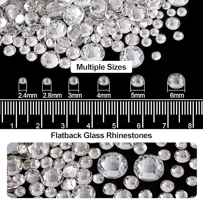 4000PCS Flatback Rhinestones and Half Round Pearls Kit #27, Multi Size Glass Clear Crystals, Plastic Flat Back Black Dome Bead with Pickup Pencil and Tweezer for Nail Art