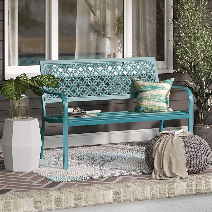Grand patio 50" Outdoor Bench, Garden Benches with Anti-Rust Metal Powder Coated Frame, Patio Bench for Front Porch Park Outside Furniture Decor, Lake Shore