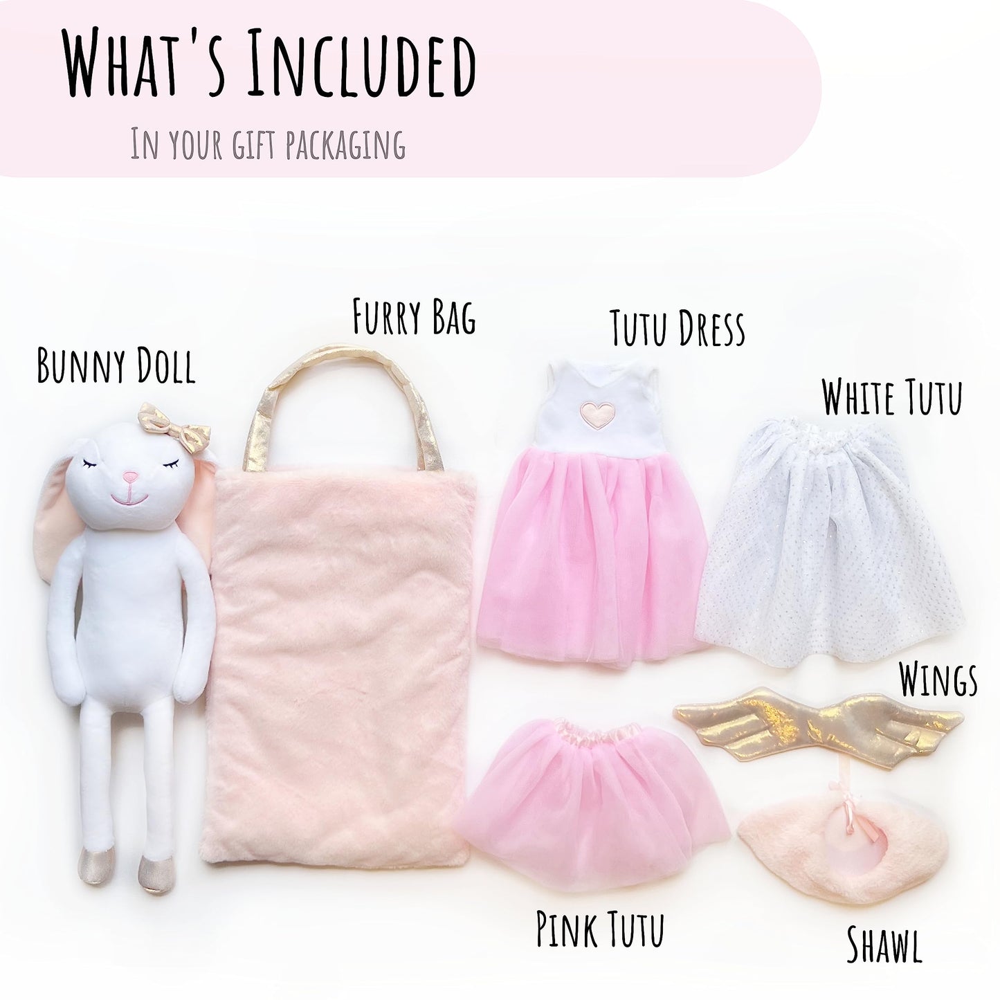 Perfectto Design Bunny Ballerina Stuffed Animal for Girls, Plush Toy Doll - Cute Doll Set Dress Up for 3 4 5 Year Old Girl - Gift for Little Girl, Birthday, Christmas Age 3-9