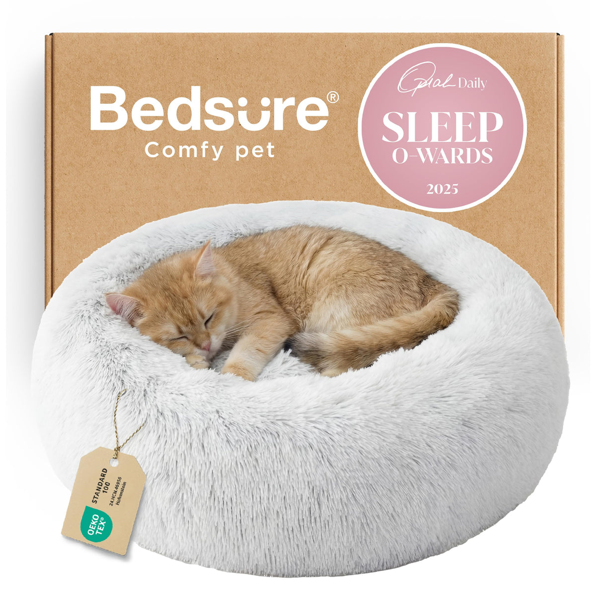 Bedsure Calming Small Medium Dog Bed Donut Washable Puppy Bed,27ins Black