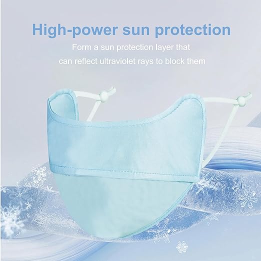 Medi-sky Sun Protection Masks for Adults, Washable Ice Silky Cloth Breathable Face Mask Elastic with Adjustable Ear Straps 2 Pack Light Blue