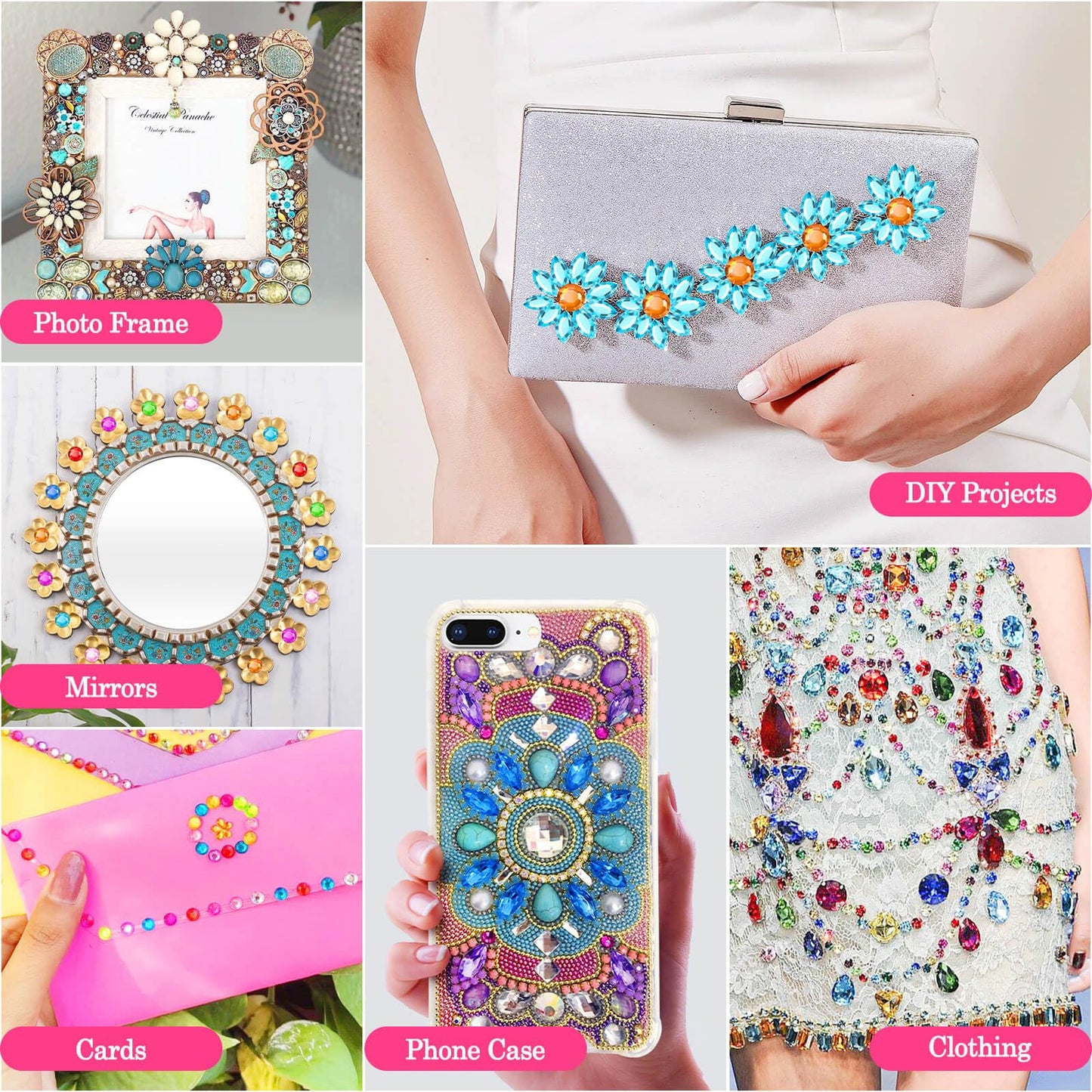 anezus Anezus1200Pcs Craft Gems with 2Pcs B7000 Jewelry Glue, Flat Back Sequins Jewels Embellishments Rhinestones Gemstones for Bedazzling, Decor, Clothing