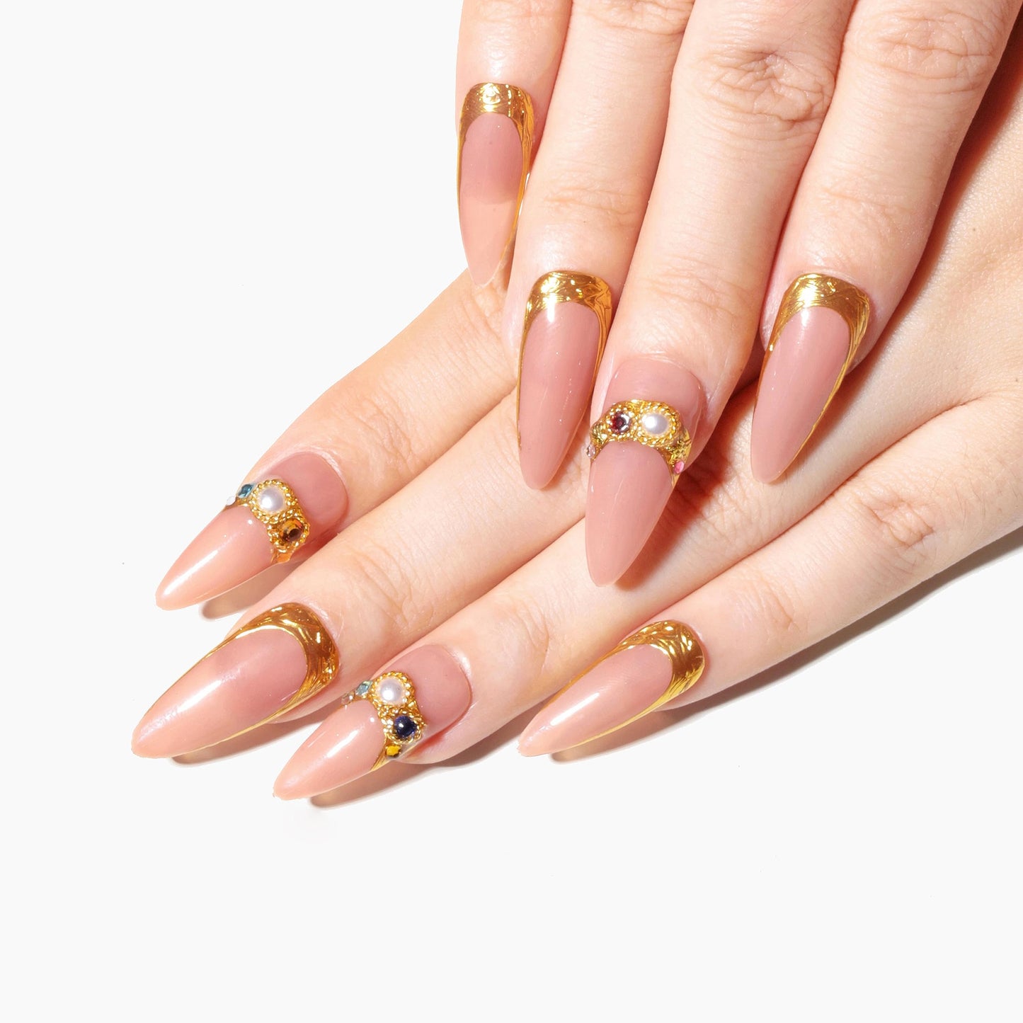 Sun&Beam Nails Handmade Press-on Long Stiletto Amlond White Silver Butterfly Rhinestone Glitter Design Fashion False Nail Tips 10 Pcs Set (XS, #103)