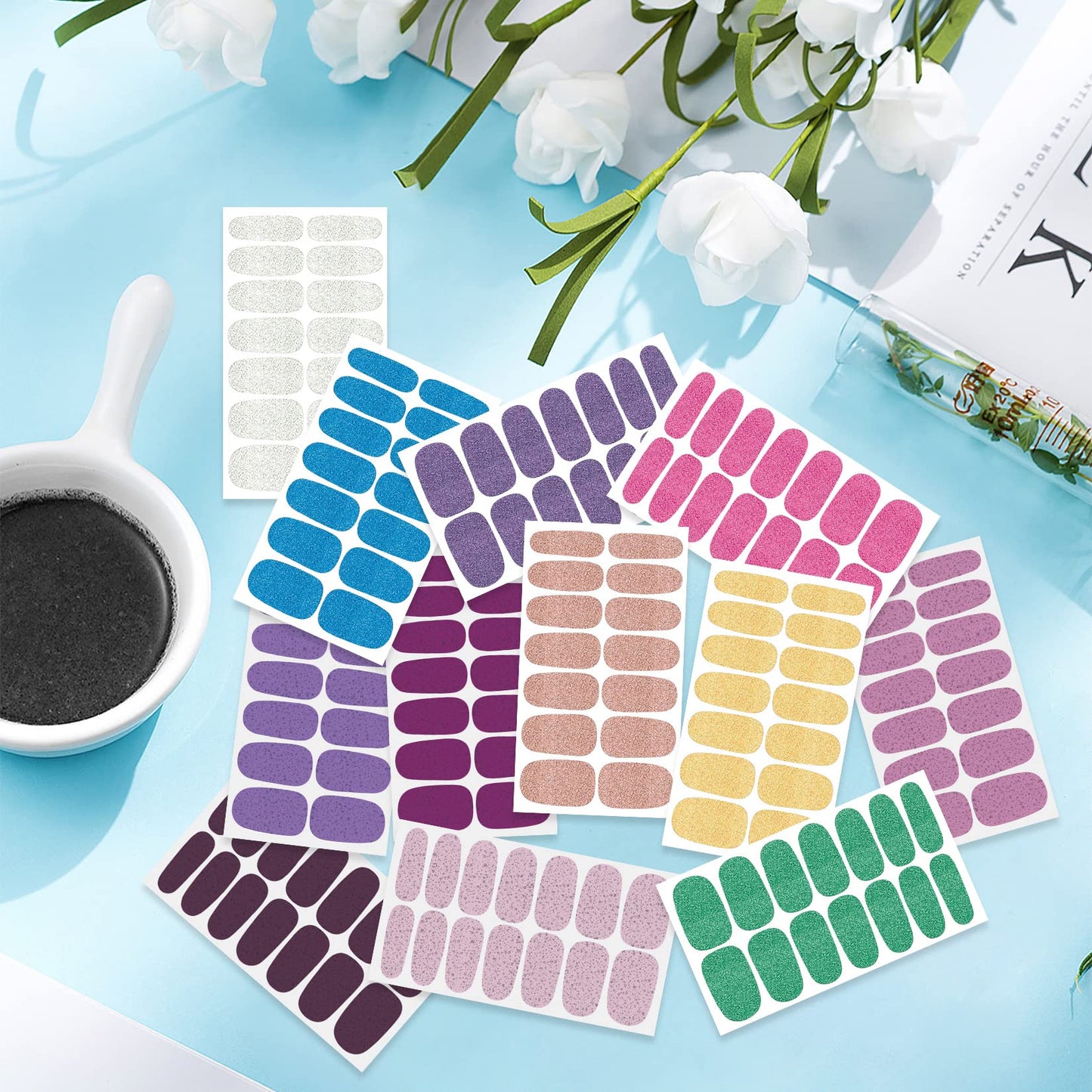 YECIRALA 20 Sheets 280 Pcs Mix-Color Nail Polish Stickers Full Nail Wraps Solid Glitter Gel Nail Strips Press On Nails Polish Strips Wraps Stick On Nails Stickers for Nail Art Wraps