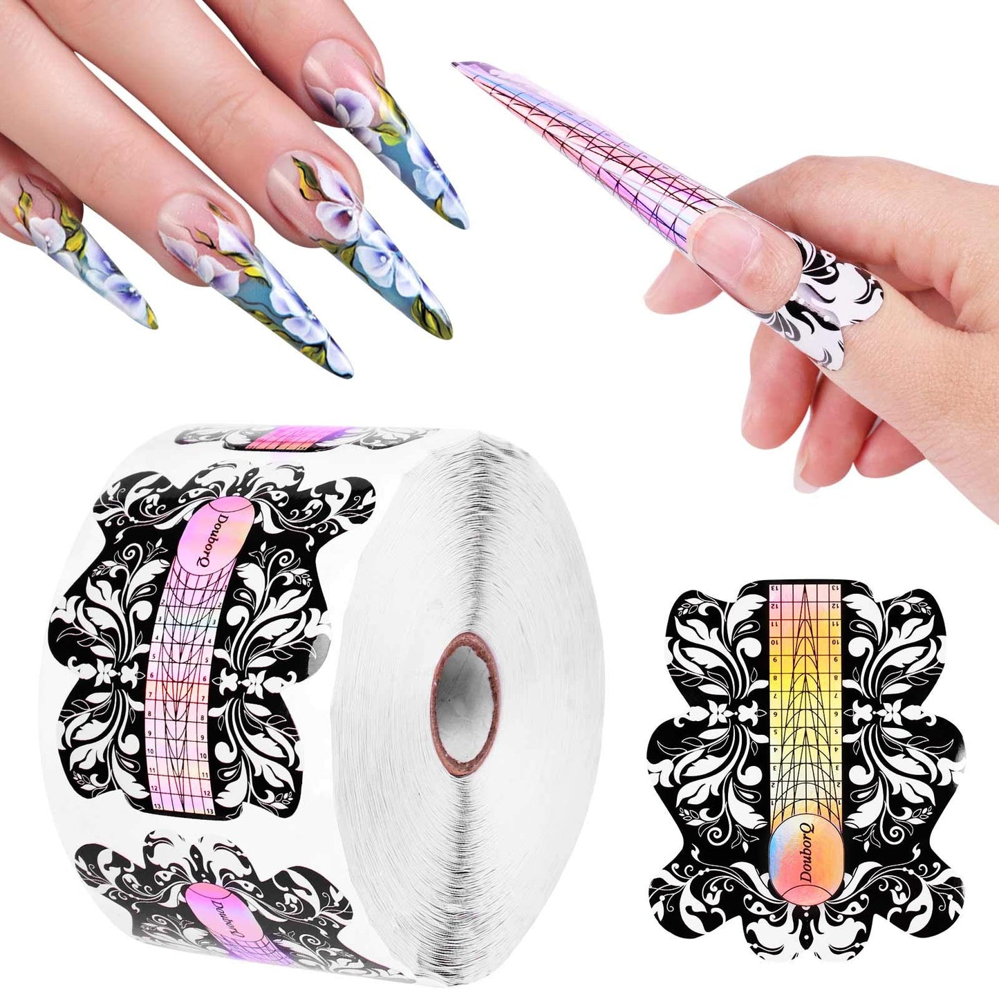 DouborQ 500PCS Acrylic Nail Forms,Nail Extension Tips,Nail Forms for Acrylic Nails,Acrylic Nail UV Gel Nail Forms Guide Stickers Nail Art Equipment for Salon