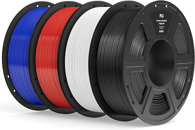 ELEGOO PLA Filament 1.75mm Bundle 4KG, 3D Printer Filament Dimensional Accuracy +/- 0.02mm, 4pcs 1kg Spool(2.2lbs) Fit Most FDM 3D Printers (Black, White, Dark Blue, True Red)