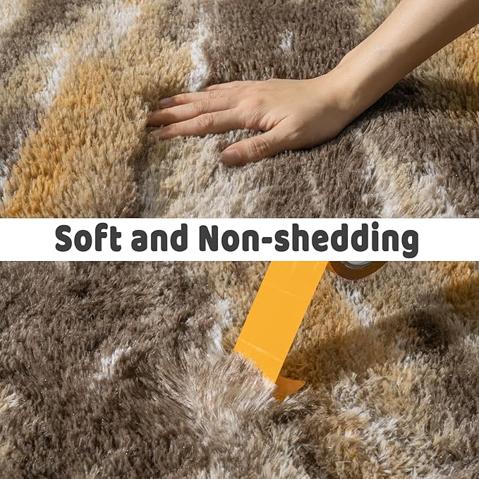 Soft Runner Rugs for Bedroom Hallways, 2x4 Abstract Brown Fluffy Shag Throw Area Rug Non Slip for Bedside Dorm, Long Shaggy Furry Carpet for Nursery Living Room