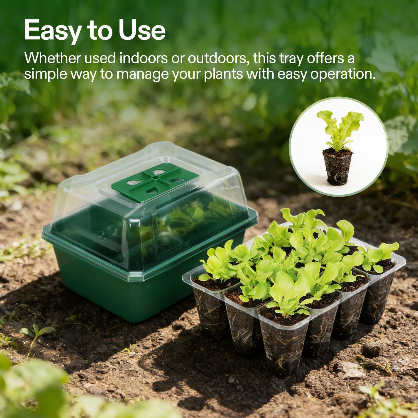 VIVOSUN 6-Pack Seed Starter Trays, 72-Cell Seed Starter Kit with Humidity Dome, Flat Reusable Plant Germination Trays with Drain Hole, Green Propagation Tray for Planting Seeds