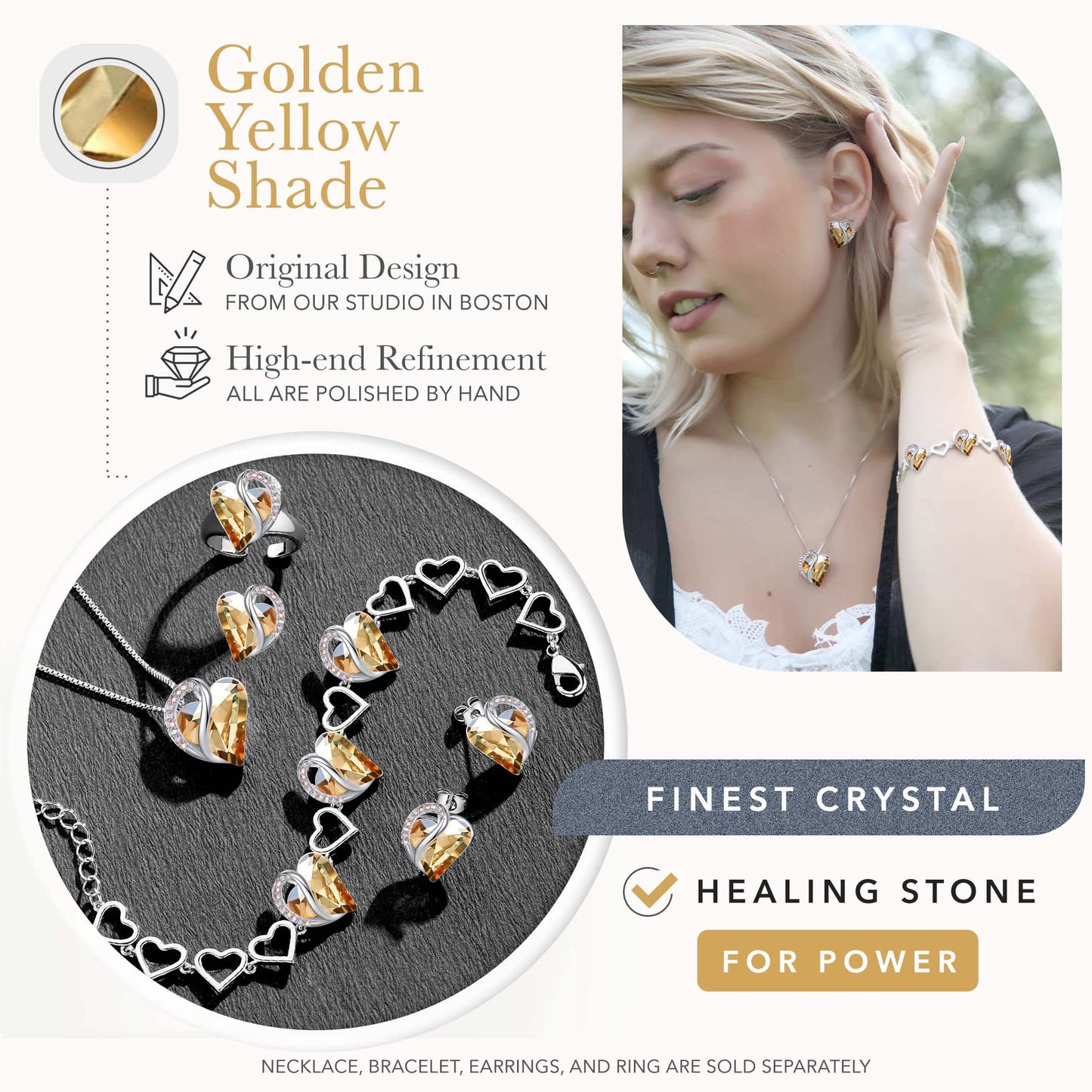 Leafael Infinity Love Heart Gift Bracelet for Women, November Birthstone Crystal, Yellow Shade, Silver Tone, 7-inch Chain and 2-inch Extender