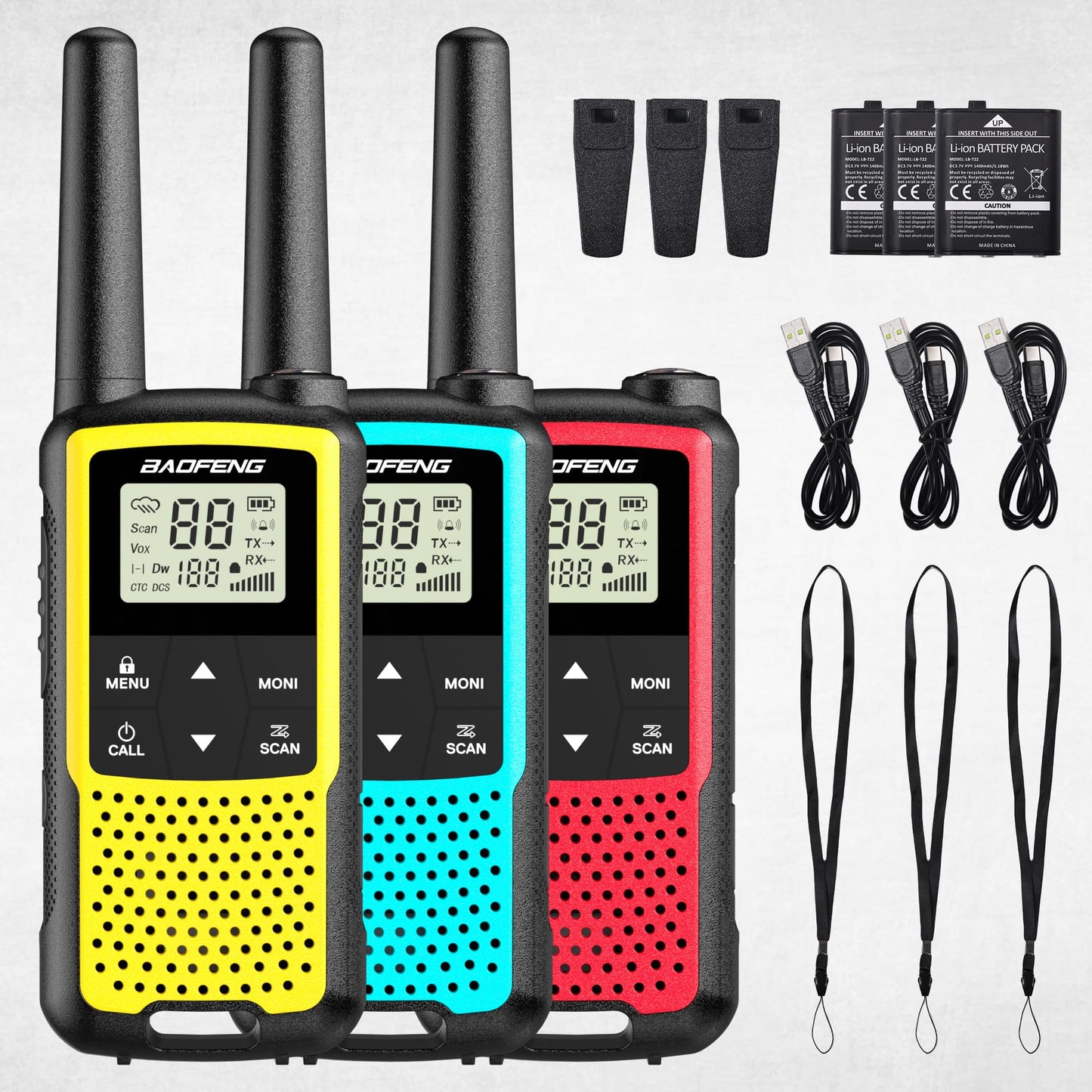 Baofeng BF-33C Walkie Talkies for Kids Rechargeable Battery, Long Range FRS Two-Way Radios, VOX, Dual Watch, USB-C Charging, NOAA, Call Tone, Flashlight, for Outdoor Play & Family Adventures, 3 Pack