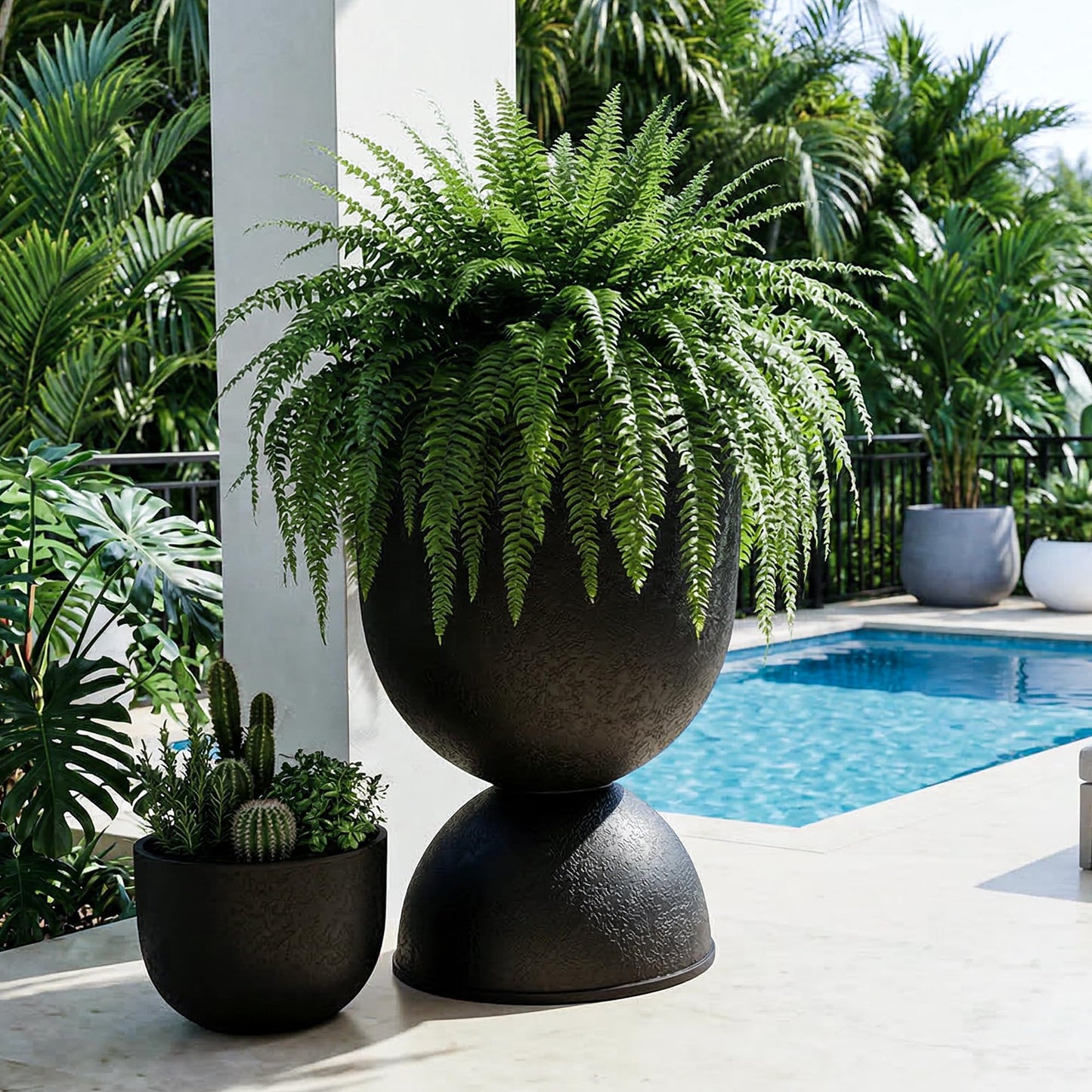 KOL Planters Flower Pots, Large Plastic Urn Planters for Indoor Outdoor Plants, Black Pedestal Planter Pots, 23 Inch Tall Decorative Planters with Drainage Holes & Plugs for Patio Garden, 1 Pack