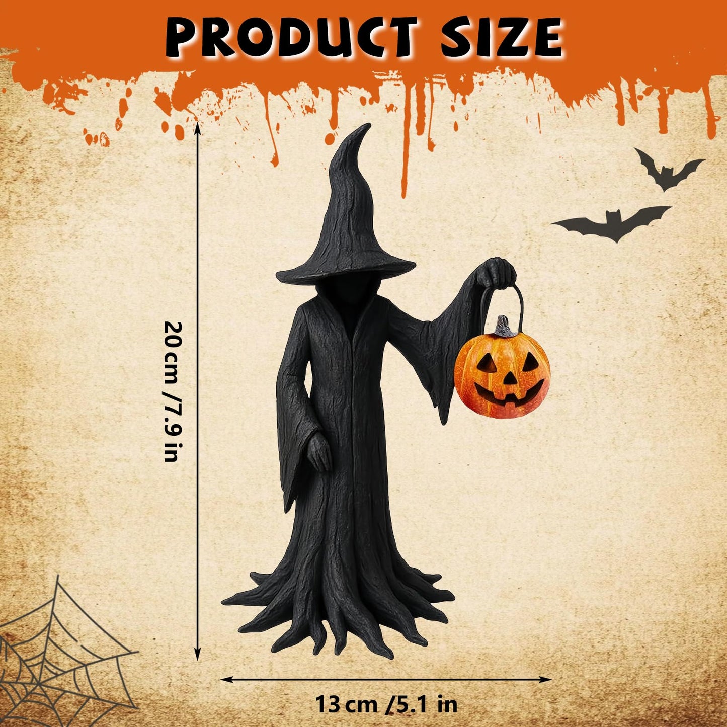 YYPLIAN Gothic Witch Halloween Resin Figurine, 8" Witches Holding Pumpkin Lantern Statue Spooky Witchcraft Ornament for Halloween Home Party Tabletop Decoration (Witch Hold Pumpkin)