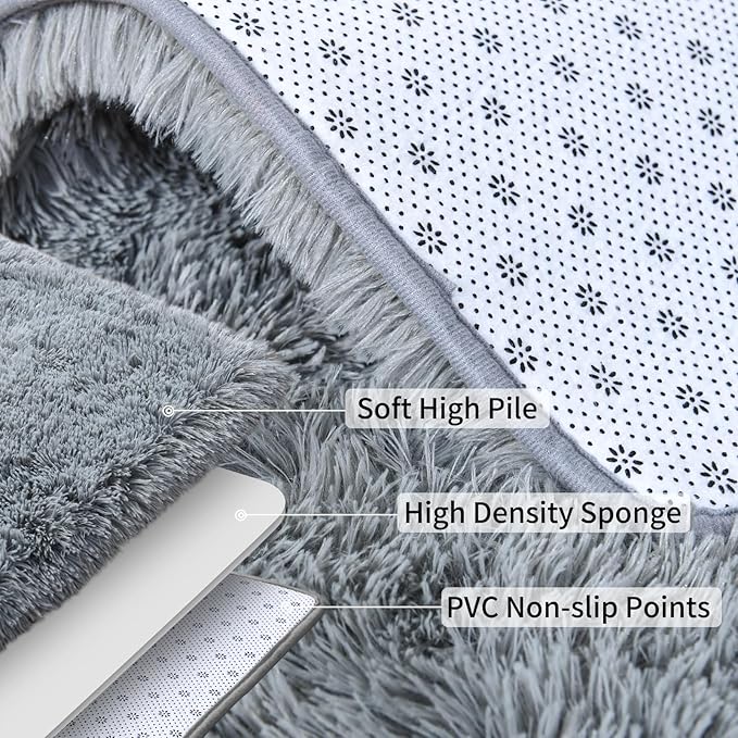Soft Runner Rugs for Bedroom Hallways, 2x4 Grey Fluffy Shag Throw Area Rug Non Slip for Bedside Dorm, Long Shaggy Furry Carpet for Nursery Living Room