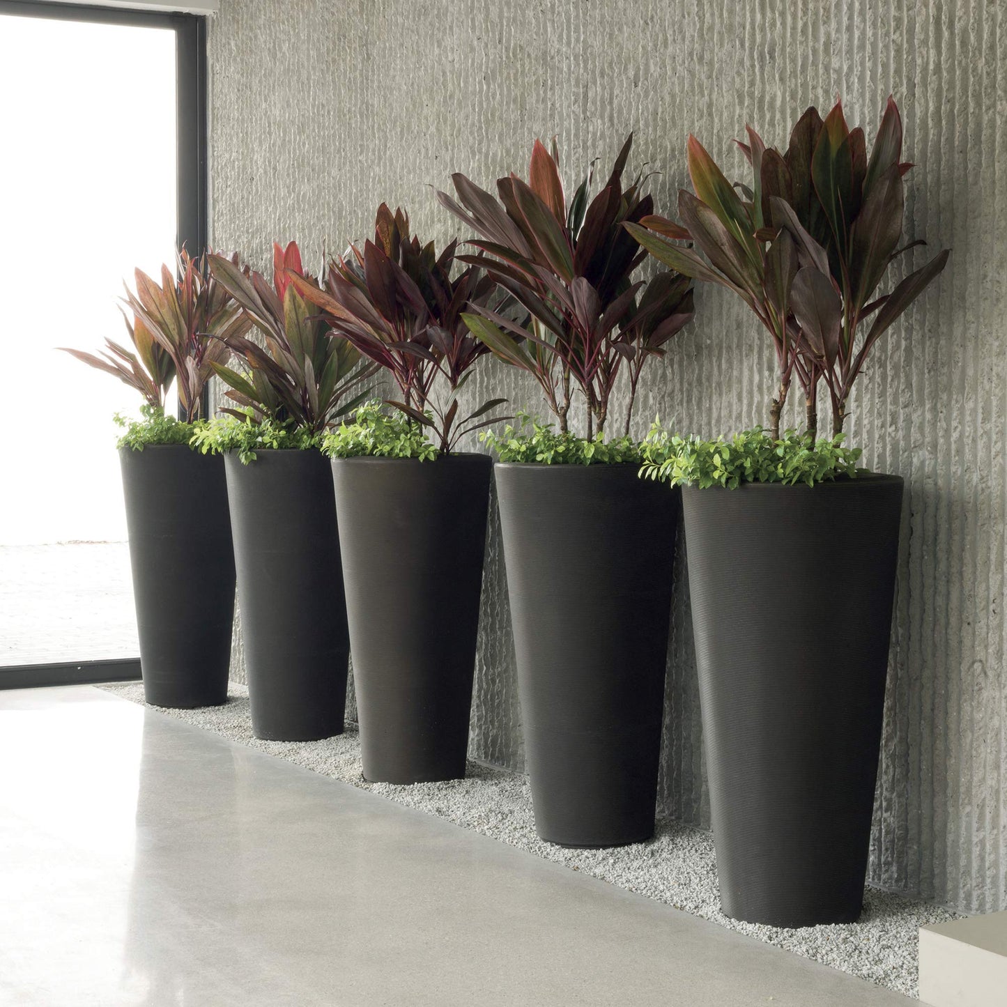 Crescent Garden Bleeker Planter, Tapered Round Plant Pot with Sand-Cavity, 15-Inch (Slate)