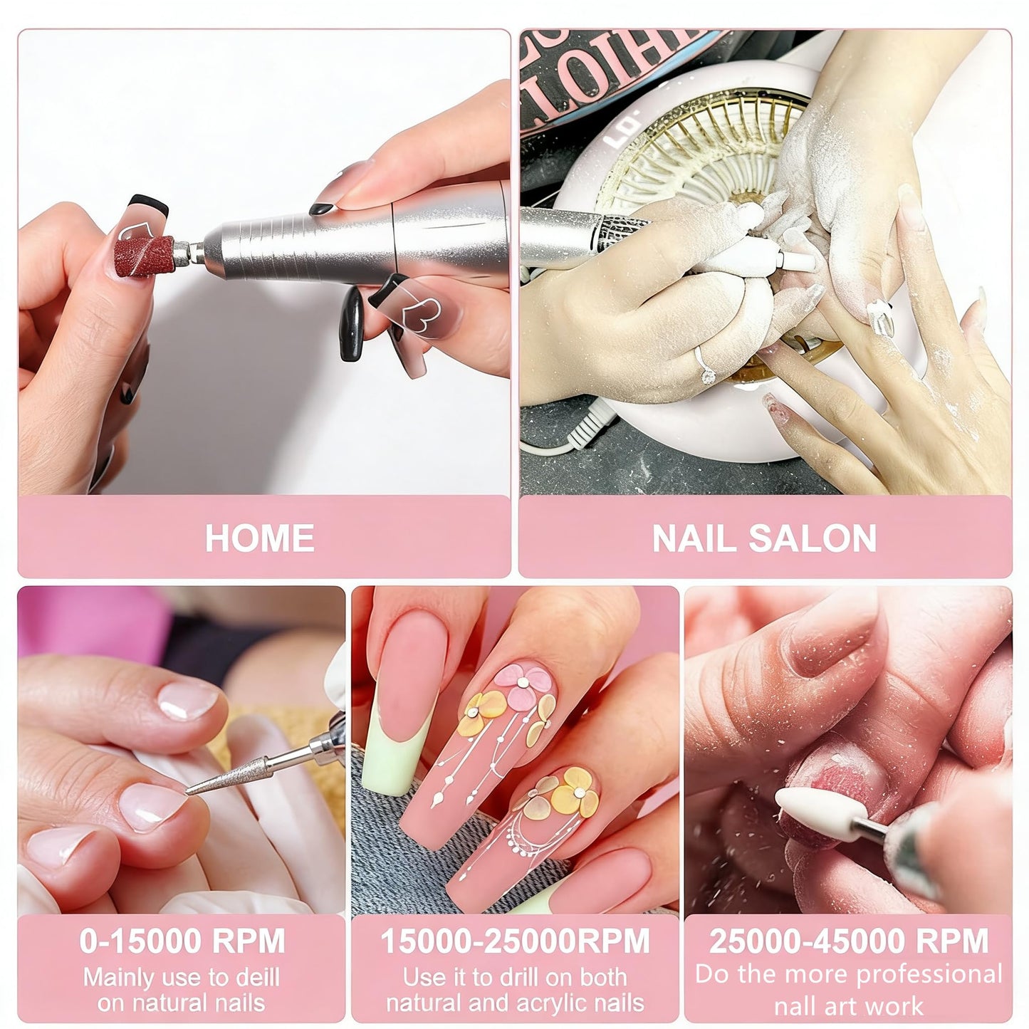 TWOEIGHT Electric Nail Drill Machine 45,000RPM - Professional Electric and Rechargeable Nail Drill with LCD Display, 12 Bits , Low Heat Quiet E-File for Acrylic Gel Nails - Salon & Home Use