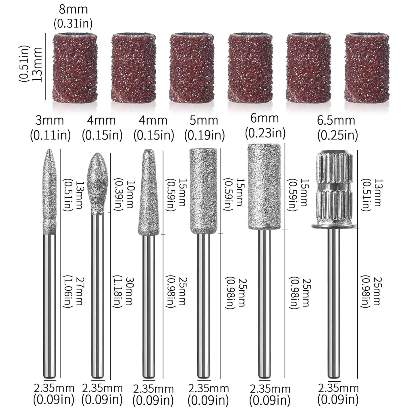 3Pack 6Pc Nail Drill bits Set,Professional Nail Art Tools Set for Acrylic Art,with 6 pcs Sanding Bands for Manicure & Pedicure Crystal Nail Files,Perfect for Nail Salons & Beauty (3Pack)