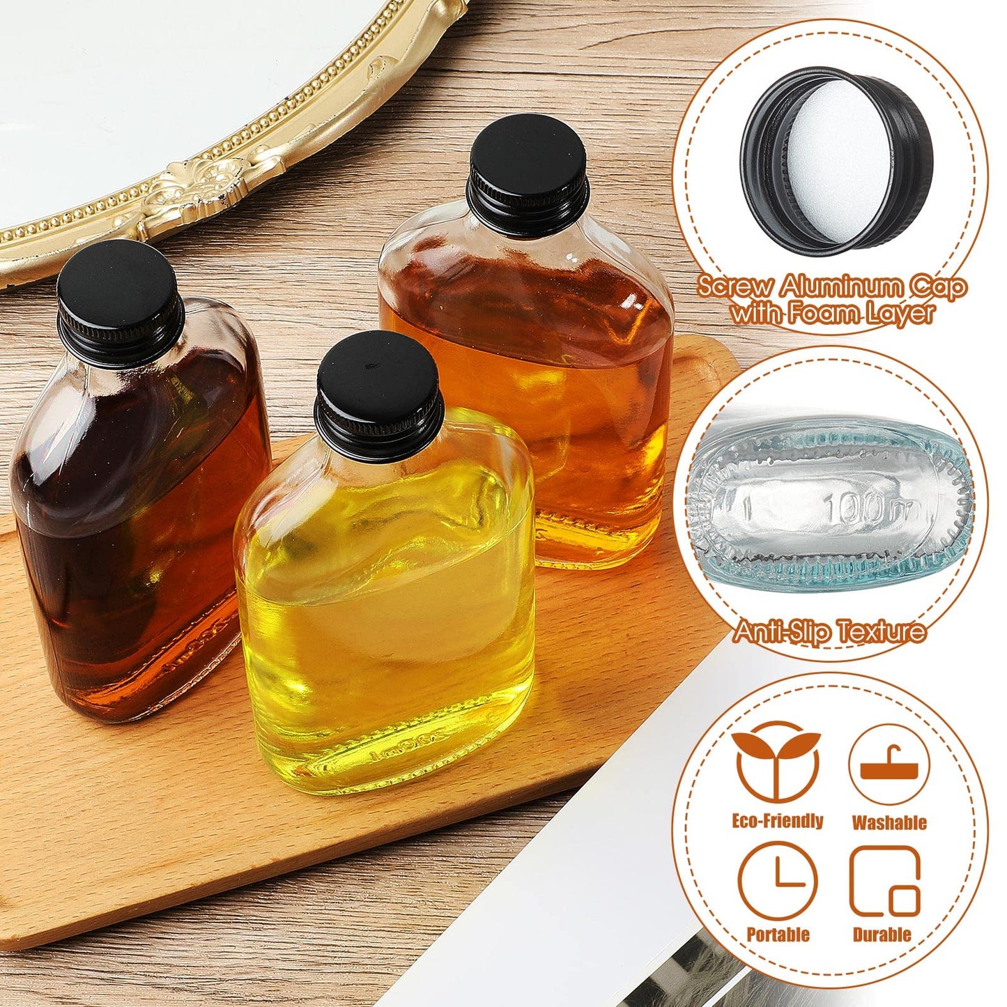 Patelai 60 Pcs 100 ml Small Glass Bottles with Caps Bulk 3.4oz Mini Clear Flask Liquor Bottles Empty Alcohol Shot Bottling DIY Wedding Gift for Syrup Potion Juice Wellness Vodka Beverages Whiskey Oil