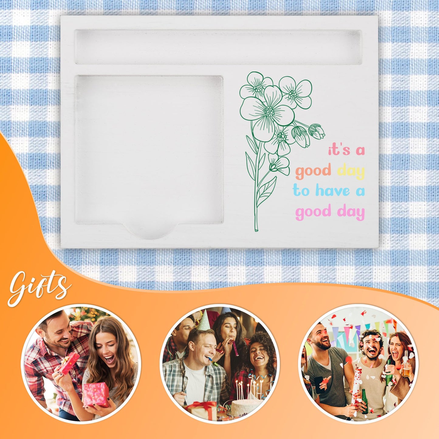 Inspirational Sticky Note Holder for Desk, White Wood Organizer for Pen and Memo Pads, Floral Desk Decor Gift for Women Men, Office Teacher Birthday Appreciation, NPB607