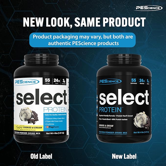 PEScience Select Low Carb Protein Powder, Cookies and Cream, 55 Serving, Whey and Casein Blend, Keto Friendly, Gluten Free, Best Tasting, Clean Isolate for Women and Men