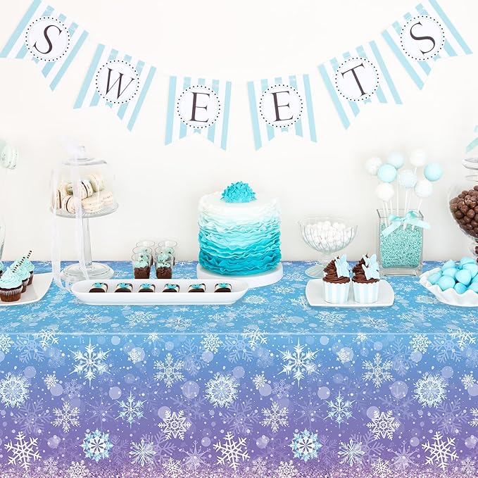6 Pack Winter Snowflake Plastic Tablecloth Decorations, Blue and Purple Snowflake Winter Wonderland Disposable Table Cover for Christmas Holiday New Year Party Supplies Decorations, 54x108 Inch