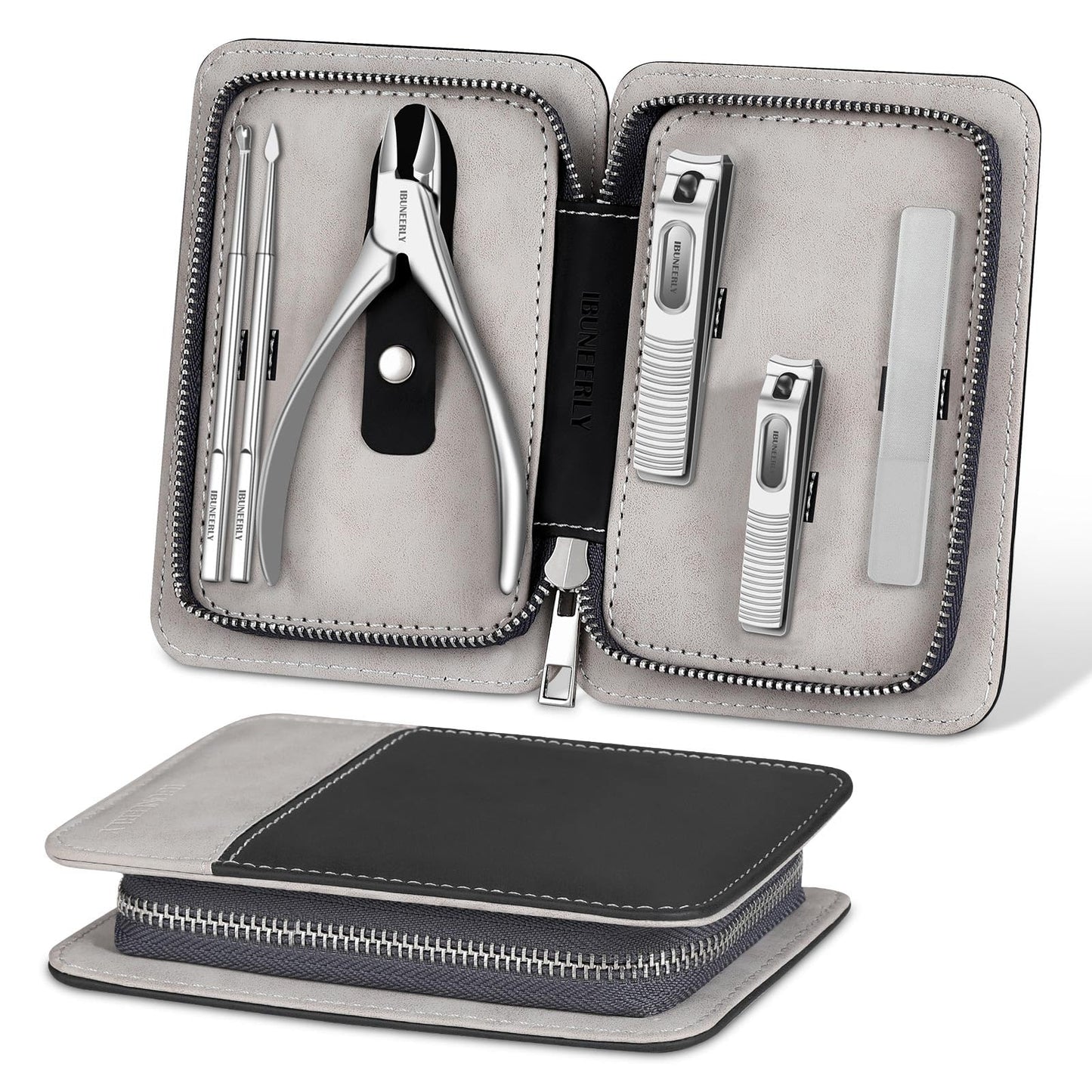 IBUNEERLY Manicure Set, Nail Cutters Set with Travel Leather Case, Professional Manicure Tools for Thick Nail & Ingrown Nail, Nail Cutters for Men and Women, Silver