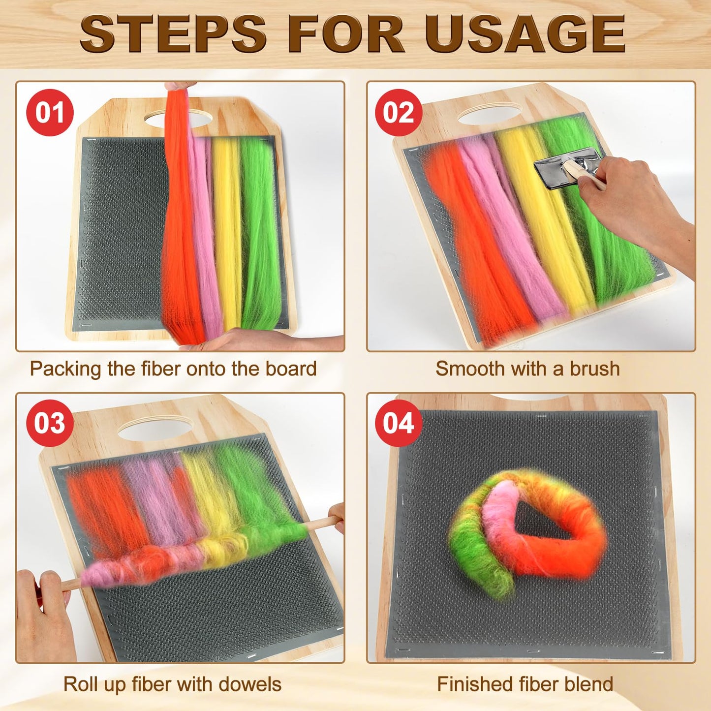 YeeBeny Wool Blending Board,Wool Hand Carders Angle Includes 1 Wool Brush and 2 Wooden Craft Sticks for Blending and Finishing Wool Fibers