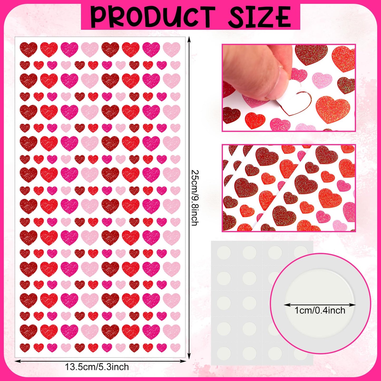 Sayglossy 10 Sheets 2000 Pcs Valentines Small Heart Stickers for Kids, Tiny Mini Heart Stickers, Glitter 2 Size Valentines Decor for Gift Wrapping Scrapbooking DIY Crafts