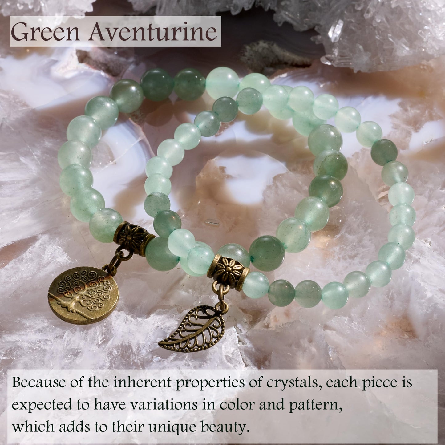 Bivei Natural Semi Precious Gemstone Beads Bracelet for Women - Life Tree and Leaf Charm Chakra Energy Anxiety Stretch Bracelets(Aventurine Bracelet Set)