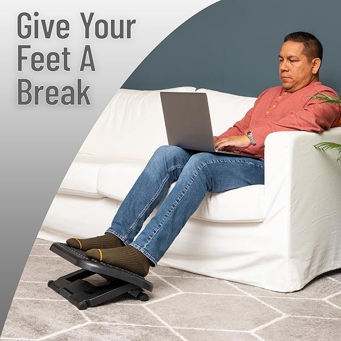 Mind Reader Foot Rest, Under Desk at Work, Ergonomic, Height Adjustable, Office, Plastic, 17" L x 13" W x 6.25" H, Set of 2, Black