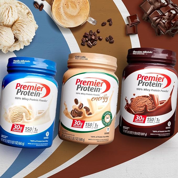 Premier Protein Powder, Cafe Latte, 30g Protein, 1g Sugar, 100% Whey Protein, Keto Friendly, No Soy Ingredients, Gluten Free, 17 Servings, 23.9 Ounce (Pack of 2)