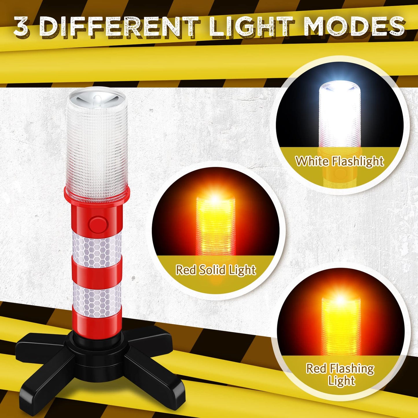 Riakrum 2 Pcs Emergency Roadside Flares Bulk Kit LED Safety Strobe Road Warning Light Bright Red Safety Beacon Strobe Light Roadside Flare Magnetic Base Detachable Stand Vehicle (Batteries Excluded)