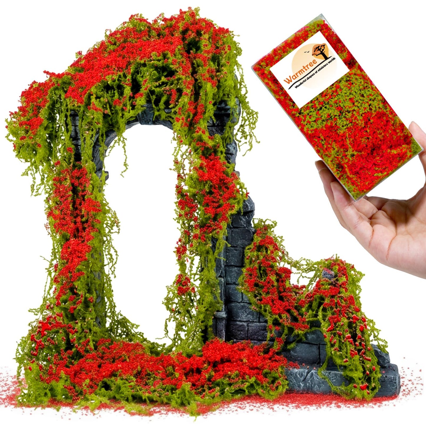 Warmtree Realistic Miniature Vines Simulation Vine Miniature Plants for DIY Mini Model Railway Fairy Garden Architecture Diorama Supplies Scenery Landscape Layout (Red)