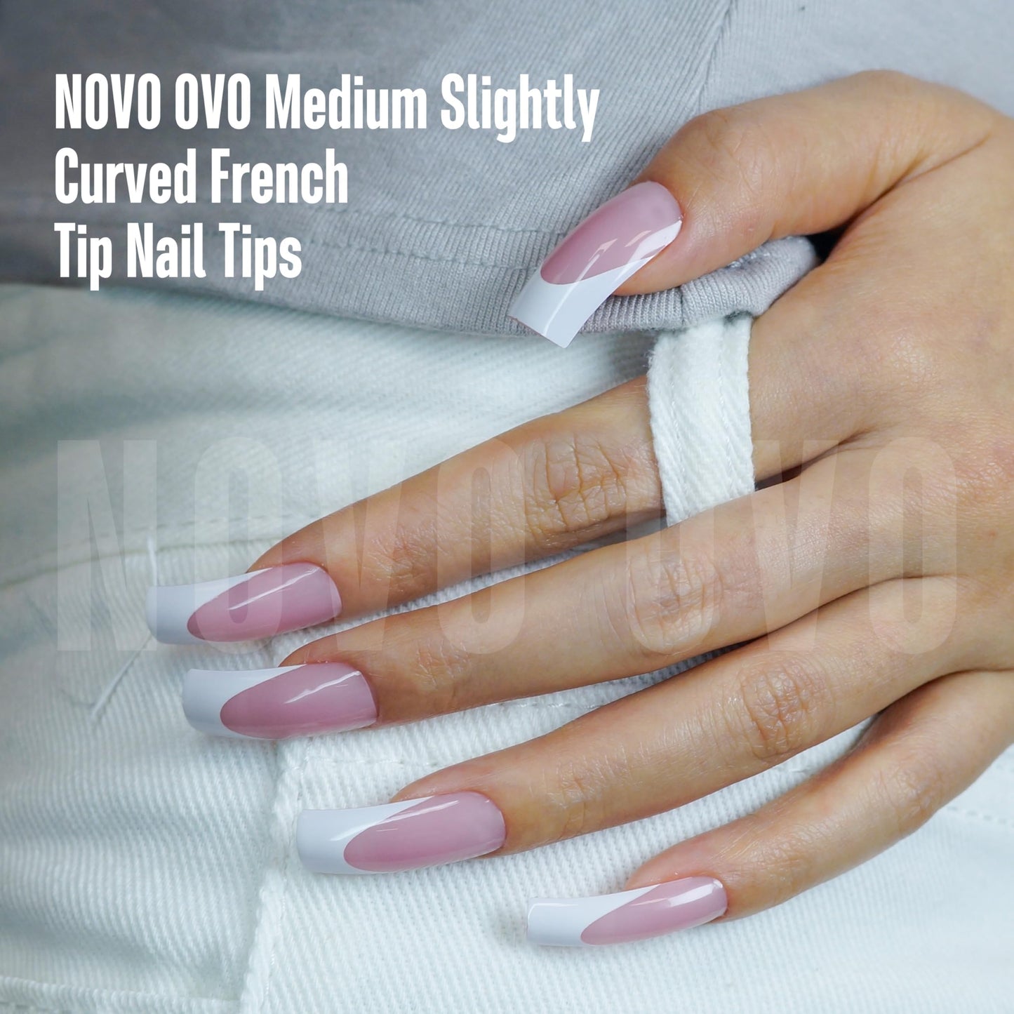 NOVO OVO Halloween Medium Slightly Curved White French Tip Nail Tips BERRY PINK Full Cover for Press on Acrylic, Extra Thick Soft Gel False Nails, Need Builder Gel Top Coat for DIY x 15 Sizes 240 pcs